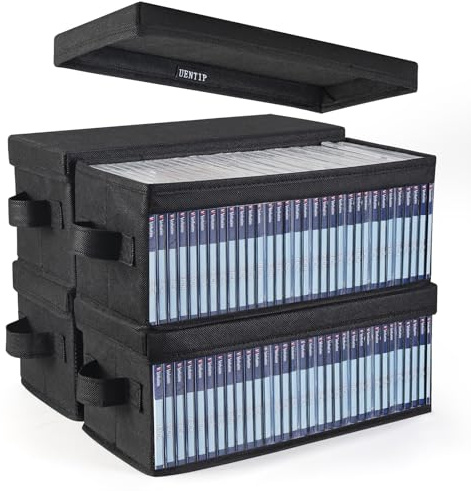 UENTIP CD-förvaringslåda, 4-pack CD-förvaringslådor, 13 x 5,9 x 5,3 tum, behållare rymmer 128 CD-skivor i kompletta smyckesfodral (4-pack
