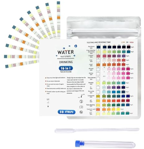 CFEWV 50 Pezzi Tester Acqua Potabile 16 In 1 Con Strumenti Ausiliari, Test Durezza Acqua, Test Del Ph, Piombo, Ferro, Rame, Ecc., Adatte Per L'Acqua Del Rubinetto Domestico, Acquari, Piscine