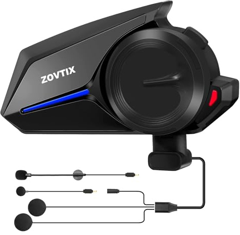 ZOVTIX Motorcycle Helmet Headset Support 3 Riders Group Intercom Communication System Speakers with Music Sharing/HiFi Sound/3 EQ Music Modes/Noise Cancellation/IP67/FM Radio/Wake up Siri