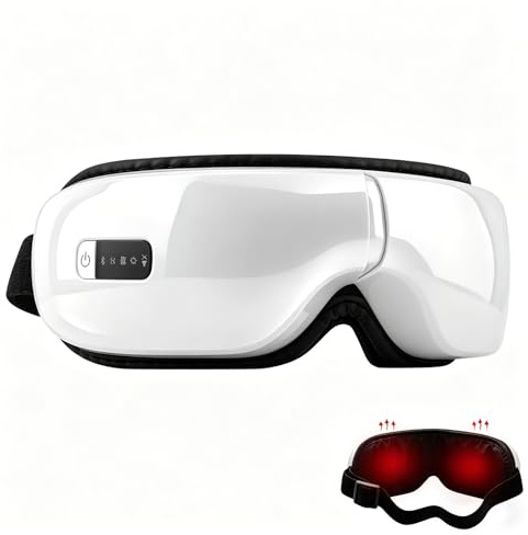 Masajeador de ojos con compresión térmica, vibración y música Bluetooth, recargable, 5 modos de masaje, terapia ocular para aliviar el dolor ocular, mejorar los ojos secos y dormir