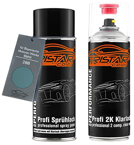 TRISTARcolor Autolack 2K Spraydosen Set für Bayerische Motoren Werke/BMW 288 Moreagrün Metallic Basislack 2 Komponenten Klarlack Sprühdose