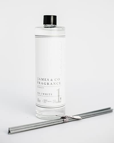 James & Co No.1 White (Wild Flower, Cotton & Lilac) 200ml Reed Diffuser Refill Bottle with 6 Fibre Reeds