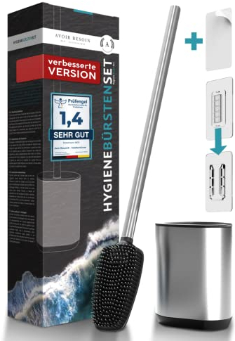 AVOIR BESOIN Klobürste Silikon Edelstahl mit Halter und langem Stiel | Toilettenbürste WC Bürste Klobürstenhalter Toilettenbürstenhalter Toilet Brush