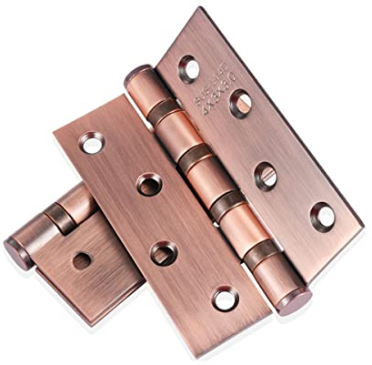 Qrity 4 Pieces Home Door Hinges 4 100mm Ball Bearing Hinges for External & Internal Doors, Stainless Steel, Ancient Red Copper