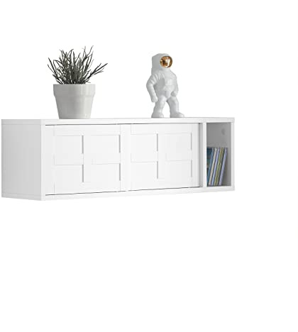 SoBuy Wandgarderobe mit Schiebetüren und Fach Flurgarderobe Wandregal Hängeregal Garderobe weiß 75x23x20cm FHK18-W