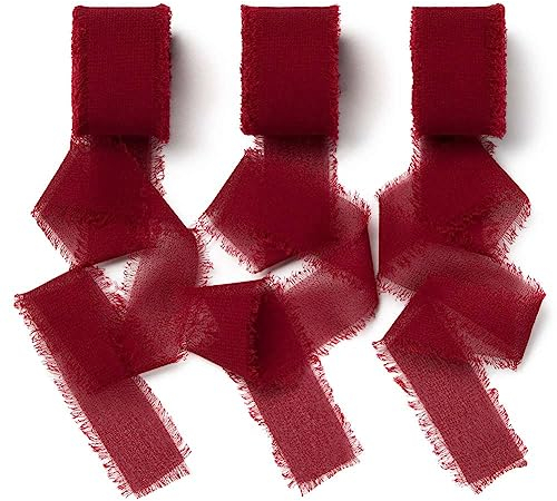 AOKSUNOVA Schleifenband Bordeaux Rot 2,5cm Geschenkband Weinrot Hochzeit Chiffonband Stoffband Rot