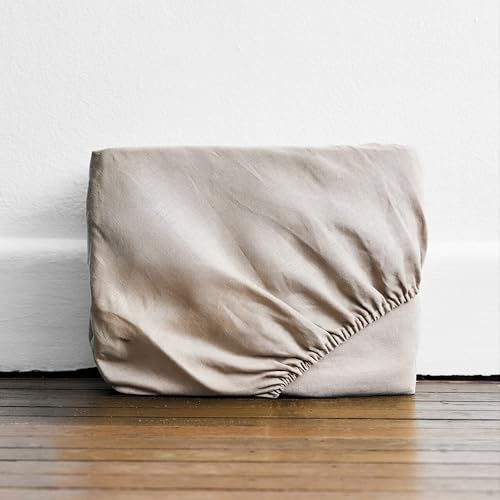 Bed Threads - Linen Fitted Sheet - 100% French Flax Linen - 170 GSM - Luxury & Eco-Friendly - Breathable, Durable & Soft - Single Fitted Sheet Only - Machine Washable - Queen - Oatmeal