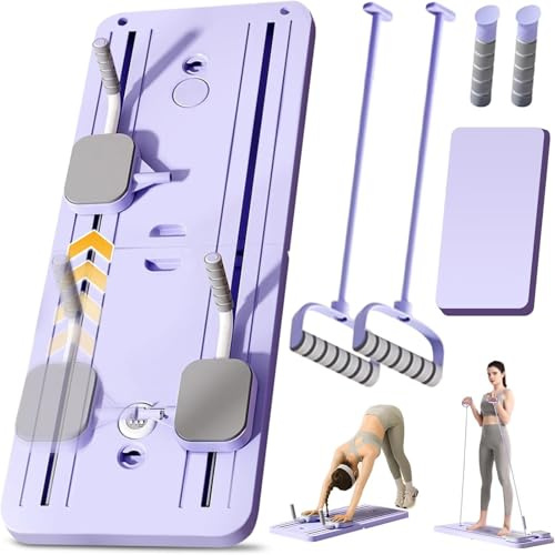 ExeractFit Pilates reformer-maskin, brädset, magrulle, övningshjul, automatisk återstudsning, vikbar pilatesbräda, magträningsutrustning med motståndsrep och timer