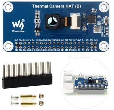 Waveshare Long-Wave IR Thermal Imaging Camera HAT (B), Compatible with Raspberry Pi 5/4B/3B/Zero/Zero W/Zero 2W/Pico/Pico W/Pico WH, 45° FOV IR Camera, 80×62 Pixels, Standard 40PIN GPIO Header