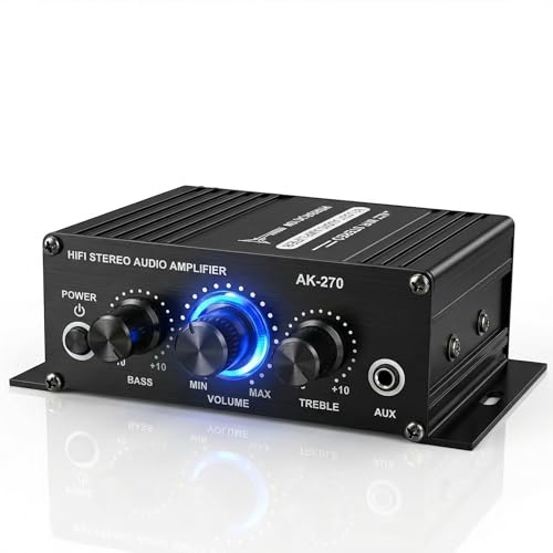 XRLUC 12V Mini Amplifier Bass 2.0 Channel, 400W Peak Powerful Home Audio Stereo Hi-Fi Digital Class Music for Passive Speaker PC TV Phone Car Vehicle (Power Supply NOT Include)