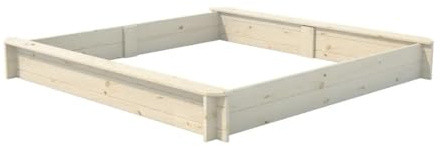 Mega Holz Sandkasten mit Sitzflächen MEGALINO L 147x147x19 cm - Kindersandkasten aus Kiefer mit Sitzflächenrand - Outdoor Sandkiste aus Massivholz für den Garten - 100% Natürliches Holz - sehr robust