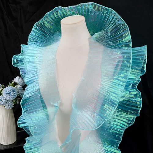 GORGECRAFT Cinta de Encaje Plisada con Volantes de 9 m X 12.7cm de Organza Gasa Tul Fruncidor Borde de Encaje Aplique para Coser Vestidos Bodas Bolsos Disfraces de Tartas Manualidades Color Cian