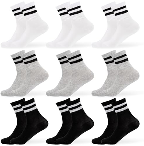 Dzpuhuojz Lot de 9 paires de chaussettes de sport pour enfants - Chaussettes de football et tennis en coton