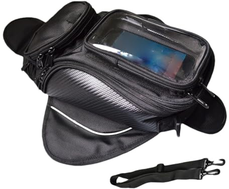 Generisch Oxford Sillín negro para motocicleta, bolsa para tubo de moto, bolsa de tanque, con ventana transparente para teléfono móvil, se puede utilizar como bolsa de depósito y riñonera, cinturón