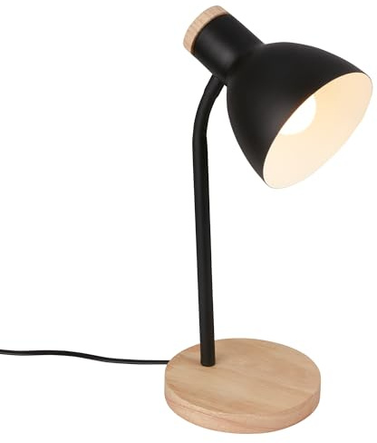 BRILONER -Lampada da tavolo, orientabile, E14, max. 10W, lampada da comodino, lampada da scrivania, lampade da comodino, lampada scrivania, lampada comodino camera da letto, 14x38 cm, legno nero