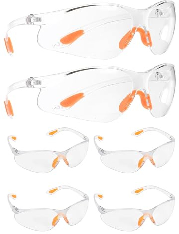 FUGLUS Set 6 Occhiali Protettivi da Lavoro Trasparenti Antipolvere, con Ponte del Naso e Terminali in Gomma, Ideali per Giardinaggio e Uso con Decespugliatore