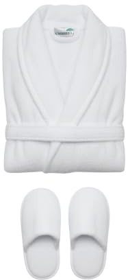 100% Egyptian Cotton Terry Velour Bathrobe & Slippers Set - Luxury Hotel & Spa Unisex Dressing Gown Extra Soft for Men & Women Bath Robes (UK, Alpha, One Size, Regular, Regular, S-M, White)