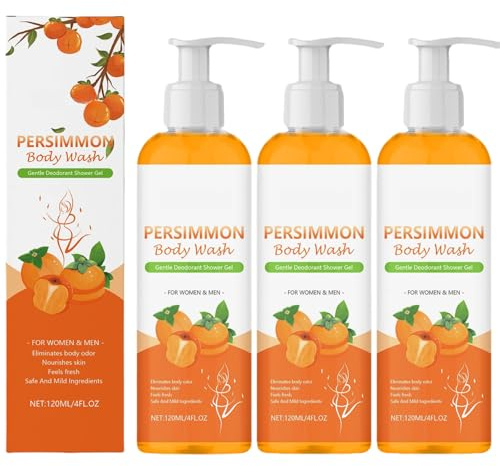 Gel De Ducha De Caqui - 3×Jabón Natural De Caqui De 120 Ml Con A-ceite De Coco Para Eliminar Olores Fuertes, Arom-a Fresco, Limpieza Profunda E Hidratación Para Mujeres, Hombres Y Personas Mayores
