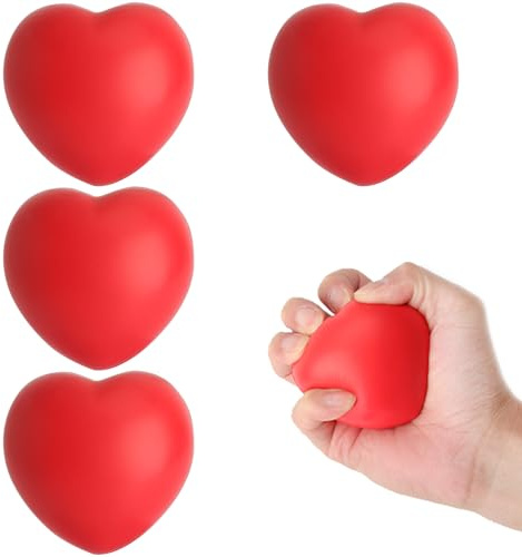 JYYWTSI 4 stycken handtränare boll hjärtform, 7 cm stressboll hand silikon röd, anti-stressboll för händer, klämboll för greppträning, fingerträning, handträning, gåva till par