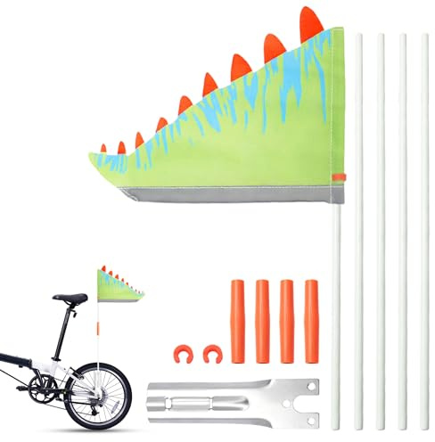 Drapeau de vélo pour enfants, drapeau de vélo réfléchissant, drapeau d'avertissement de dessin animé, drapeau de sécurité avec angle de fixation pour garçons et filles, vert