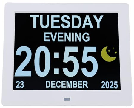 Yanmis Sveglia Digitale con Ampio Display da 8 Pollici per Anziani con Calendario Giorno e Ora Orologio per Anziani Dimmerabile Automaticamente, Schermo IPS 1280x800P Orologio per Problemi di Vista