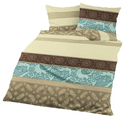 Bierbaum 4972_02 Soft Flannelette Bed Linen, Cafe, Beaver, multicoloured, 155 cm x 220 cm