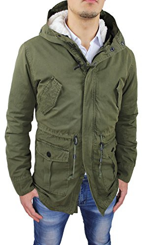 Mat Sartoriale Giaccone Uomo Parka Verde Militare Invernale Casual Giacca Cappotto con Pelliccia (L, Verde Militare)