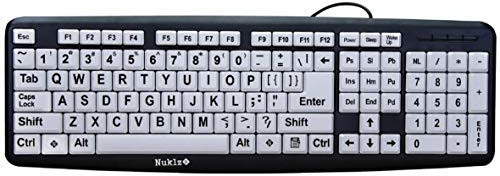 Nuklz N Large Print Computer Keyboard | Visually Impaired Keyboard | High Contrast Black and White Keys Makes Typing Easy | Perfect for Seniors and Those Just Learning to Type