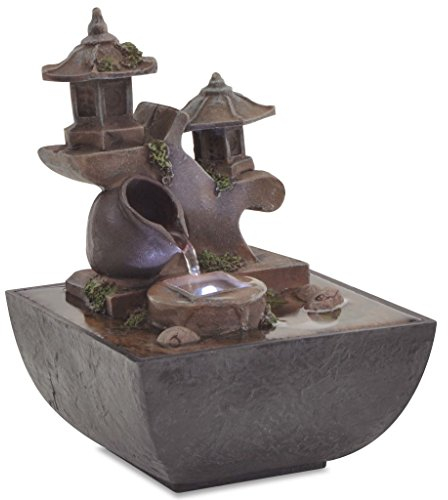 Festnight Fuente de Agua de Interior con Luz LED - Color de Gris y Marrón Material de Poliresina y Plástico, 13,5x13,5x18,5 cm