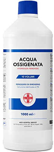 AIESI® Agua Oxigenada desinfectante Ph. Eur. 3% 10 volúmenes con tapa de seguridad para niños botella de 1 litro, Made in Italy