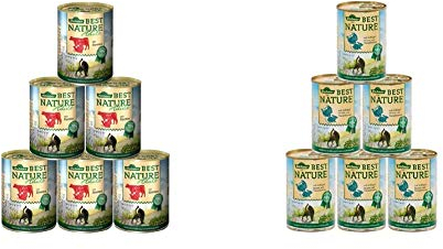 Dehner Best Nature Katzenfutter Adult, Rind und Pute, 6 x 400 g (2.4 kg) & Best Nature Katzenfutter Adult, Geflügelherzen und Kaninchen, 6 x 400 g (2.4 kg)