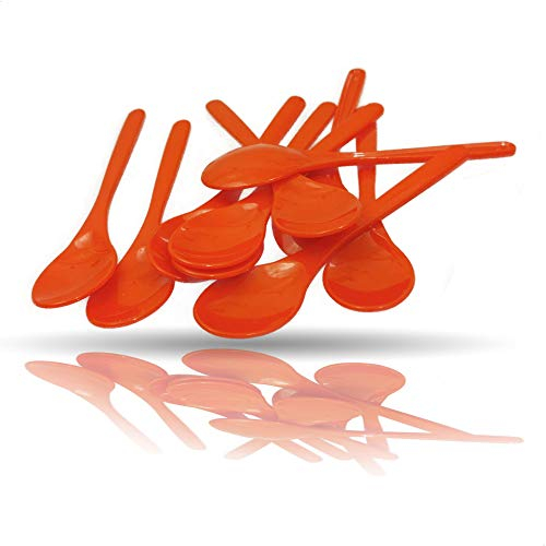 Kerafactum Cucharas de plástico naranja para huevos, cucharas de colores, de plástico, 10 cucharas de plástico, cucharas de cucharadita de plastelöffel | Cuchara de mermelada de color cuchara de café