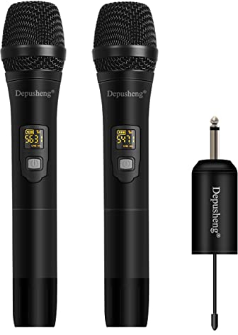 Depusheng W2 UHF Micrófono inalámbrico Karaoke Micrófono dinámico de Mano con Receptor de Carga portátil, Salida de 1/4 para Amplificador, Altavoz, Mezclador