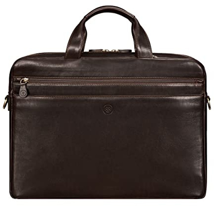 Maxwell Scott - Personalized Mens Luxury Business Leather Laptop Bag with Trolley Sleeve - The Teramo - Dark Brown