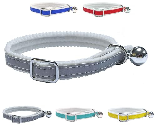Cat/Kitten Reflective Collar with Safety Elastic, Bell (Silver)