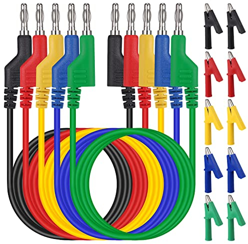 Hejo 5 Stück Multimeter Messleitungen, 4mm 5 Farben Bananenstecker mit 10 Stück Krokodiklemmen, 1m Messleitungen für Multimeter Messkabel für Multimeter Spannungsprüfer Strommessgeräte