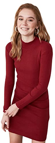 Trendyol Robe en Tricot Demi-Throat, Bordeaux, S Femme