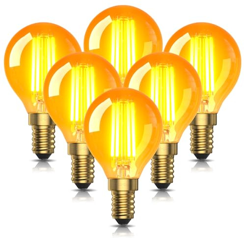 Bonlux Vintage E14 LED Light Bulb Warm White 4W Amber 2200K, Small Edison Screw Filament Bulbs, SES G45 Golf Ball Bulb, Replace 35W, Non-dimmable for Table Lamp, Decorative Lighting-6Pack
