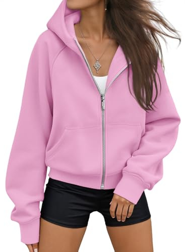 AUTOMET, Felpa con Cappuccio da Donna con Zip, Giacca in Pile Oversize, Abiti alla Moda per l'autunno e l'inverno, Rosa, Medium
