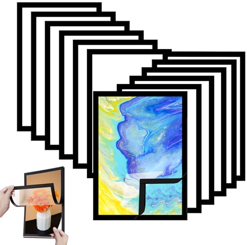 Gigtoop 12 Stück Magnetrahmen A4,Diamond Painting Rahmen,Selbstklebender magnetischer Bilderrahmen,Infotaschen, Blatthalter für A4 Informationsdarstellung - 32,5 x 24 cm, Kinderbilder Bilderrahmen