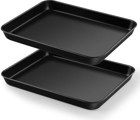 HaWare Nonstick Baking Tray Set of 2, Small Oven Cookie Sheet Pan for Baking/Cooking/Serving, 26.5 X 20.5 X 2.5 cm, Heavy-Duty & Non Toxic, Rust Resistant & Easy Clean - Black