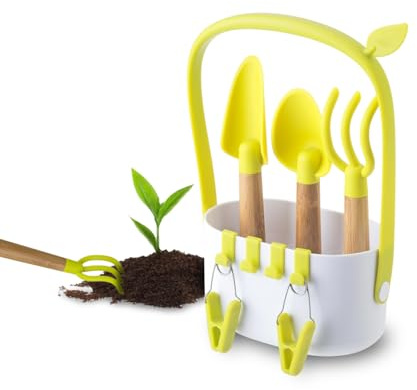Zendea Juego de 3 Herramientas de jardín con contenedor portátil y cómodas Pinzas Laterales – Ideal para quienes cultivan Flores y Plantas en jardín o balcón – Fabricados con Materiales Resistentes y