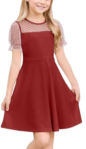 JiAmy Vestido Niña Verano - Mangas Globos Princesa, Detalle Tul Volante Elegante, Ropa Infantil para Edades 5 a 14 Años