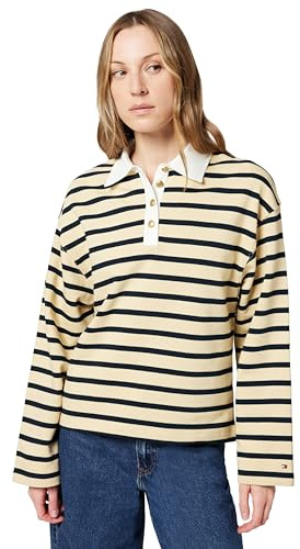 Tommy Hilfiger Jersey Mujer Gold Button Rugby Terry con Cuello francés, Multicolor (Country Ivory/Dark Night Navy STP), S