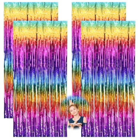 4 Stück Lametta Vorhang Bunt, Metallische Glitzervorhang Fringe 1 M x 2 M
