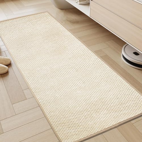 KMVIZI Tappeto Cucina Antiscivolo Lavabile, 45x180cm Tappeto Cucina in Ciniglia, Passatoia Assorbente in Gomma, Runner Facile da Pulire, per Sala da Bagno, Disimpegno, Pranzo, Lavanderia, Beige