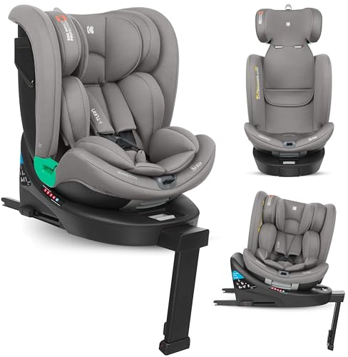 KikkaBoo Silla de Coche i-Size i-TURN, 40-150 cm, Silla Coche Bebé Grupo 0 1 2 3 ISOFIX, de 0 a 12 años, Giratoria 360°, 12 Posiciones Reposacabezas, Sistema SPS, Cojín Reductor, Gris Claro