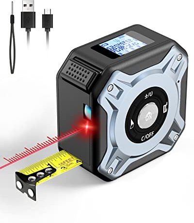 FAHEFANA Laser Tape Measure Rechargeable, 40M Laser Distance Meter & 5M Tape Measure, Digital Tape Measure with LCD Display, Area Distance Volume Pythagorean (M, FT, INCH)