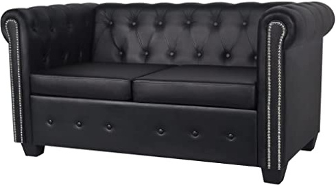 Massbinet Chesterfield Sofa 2 Sitzer Vintage Echtleder Couch Bürosofa Polstermöbel Kunstleder Schwarz