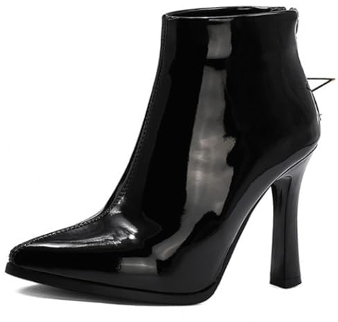 Eestfy Botas Tobillera Mujeres Stiletto Tacón Alto Punta Afilada Cuero Charol Botines Vestir con Impermeable Cremallera Lateral para Otoño & Invierno Ropa de Oficina,Negro,44 EU